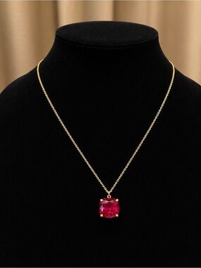 Tory Burch Gold Chain Necklace with Red Cushion Pendant